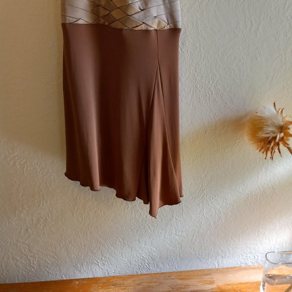Vintage 90s Keyhole Asymmetric Mocha/Tan Flapper Inspired Dress - Picture 5 of 16